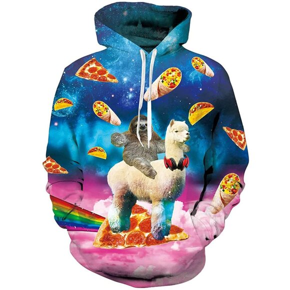 Sloth on Llama Hoodie; Whimsical Fun Design; NWOT - Picture 1 of 4